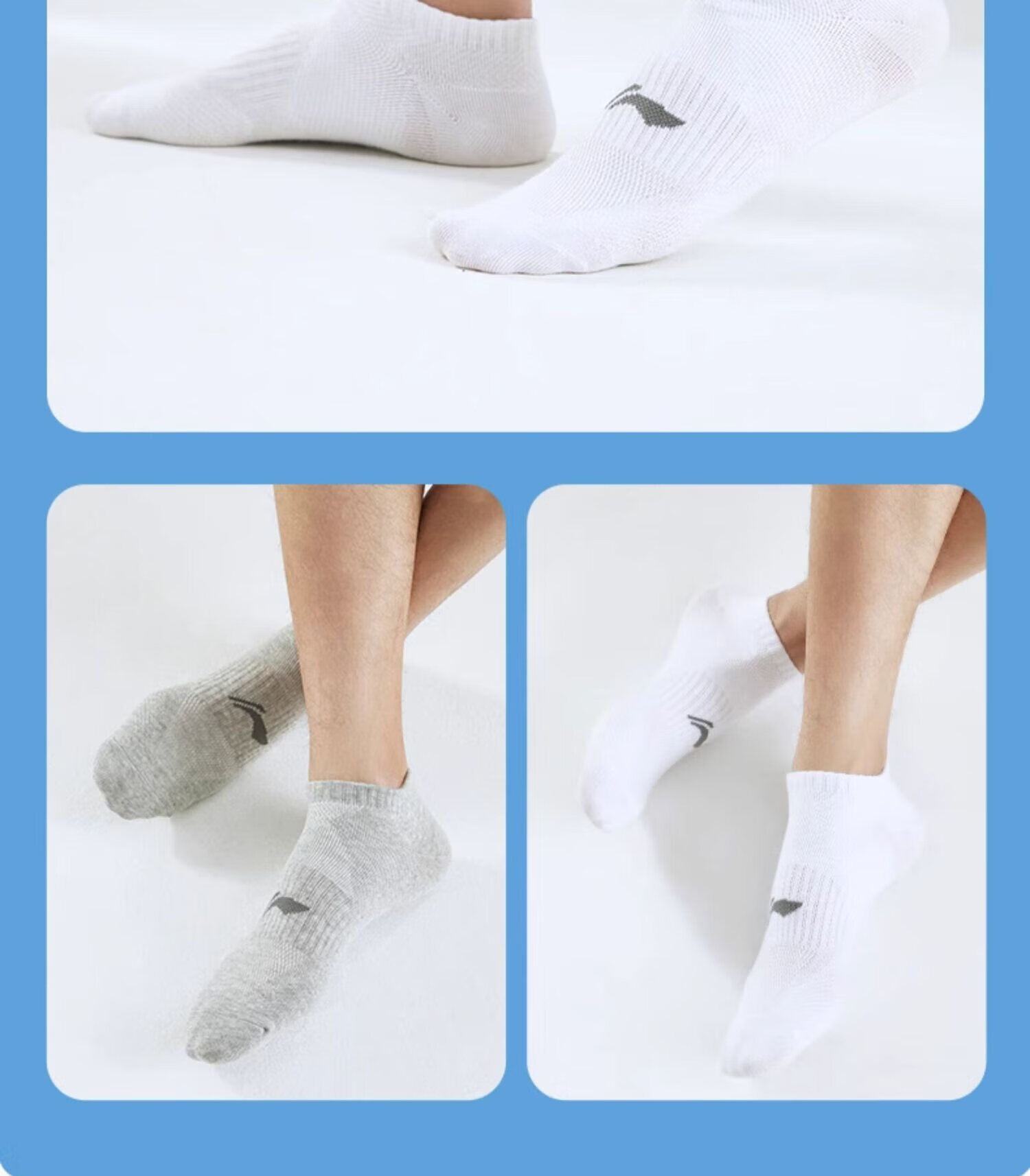 LI-NING Unisex 6 Pairs Sports Socks Antibacterial Basketball Badminton Running Breathable Sweat-Absorbing Low-Cut Black White Gray One Size 9