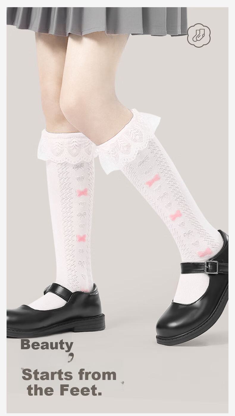 Barbie Children's Mid-Calf Socks, Girls' High Socks for Spring And Autumn, Lace Mesh Socks for Girls, White And Pink, 2 Pairs Set 10