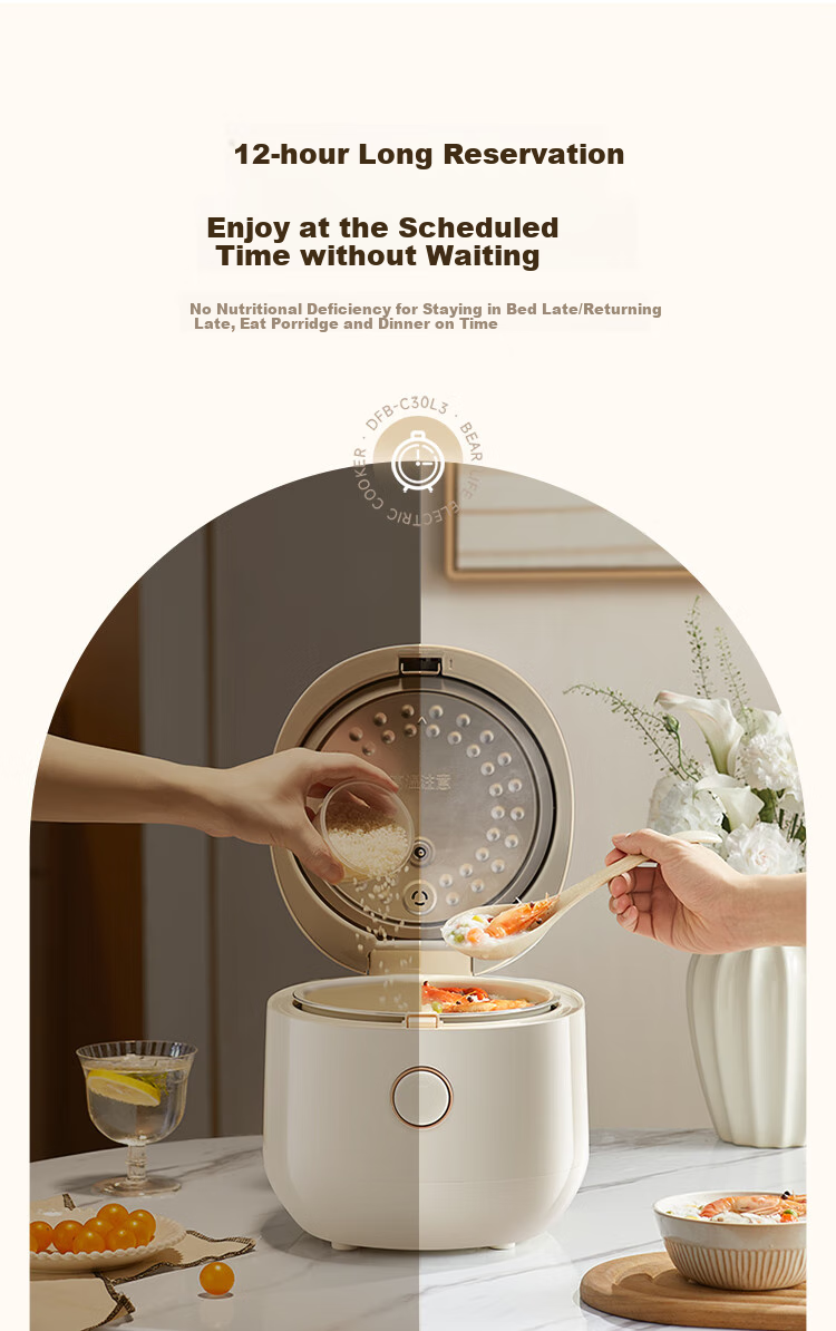 Bear Rice Cooker for 2-3 People, Ceramic Non-Stick Electric Rice Cooker, One-Button Quick Cooking, Smart Reservation, Wear-Resistant, Multi-Functional Rice Cooker Upgraded Version 3L DFB-C30L3 9