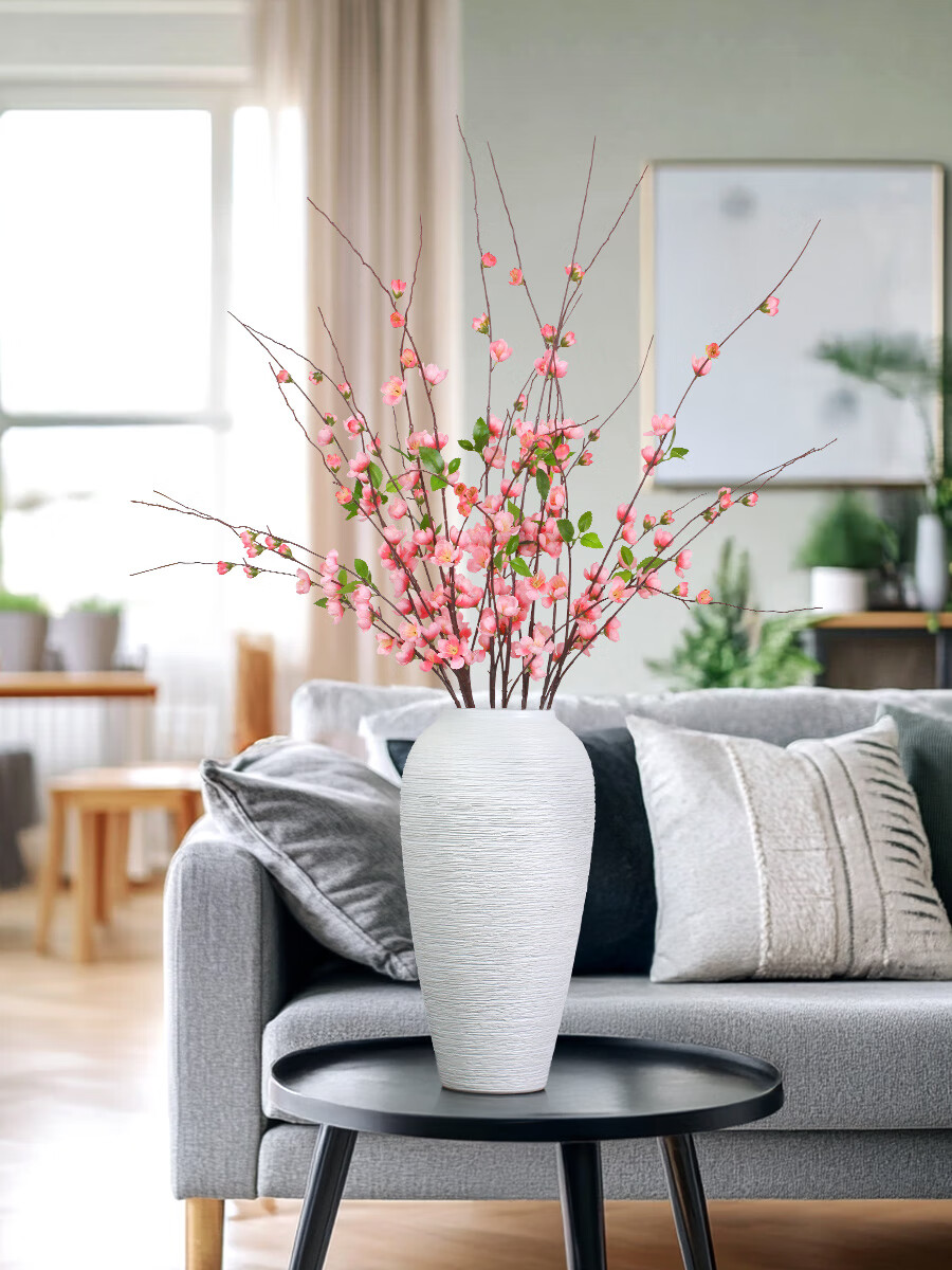 Qiju Yaji Artificial High Branch Peach Blossom Chinese Style Ornament Set of 2 with 9 Branches for Homestay Tea Room Living Room Dining Table Floral Decoration 20395 4