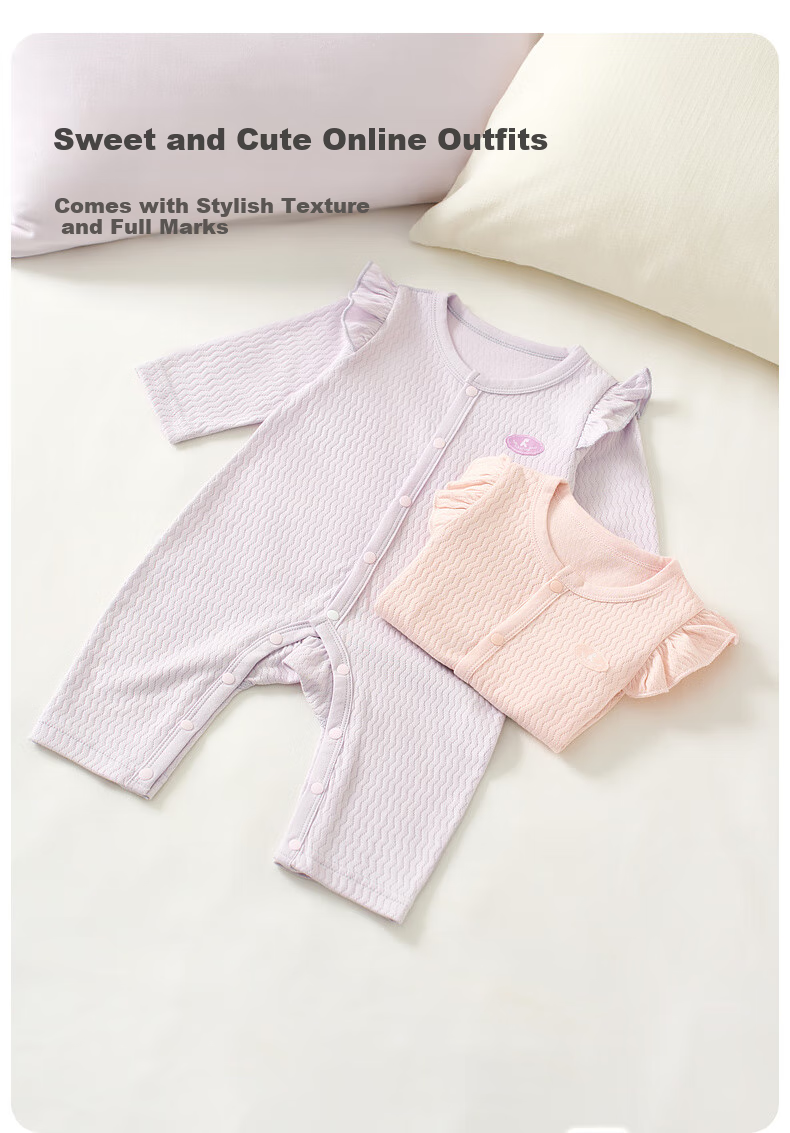 TONGTAI Baby Girl Romper, Spring And Autumn Pure Cotton Infant Clothing, Newborn Onesie Bodysuit, Seamless Pajamas, Purple, 80cm 7