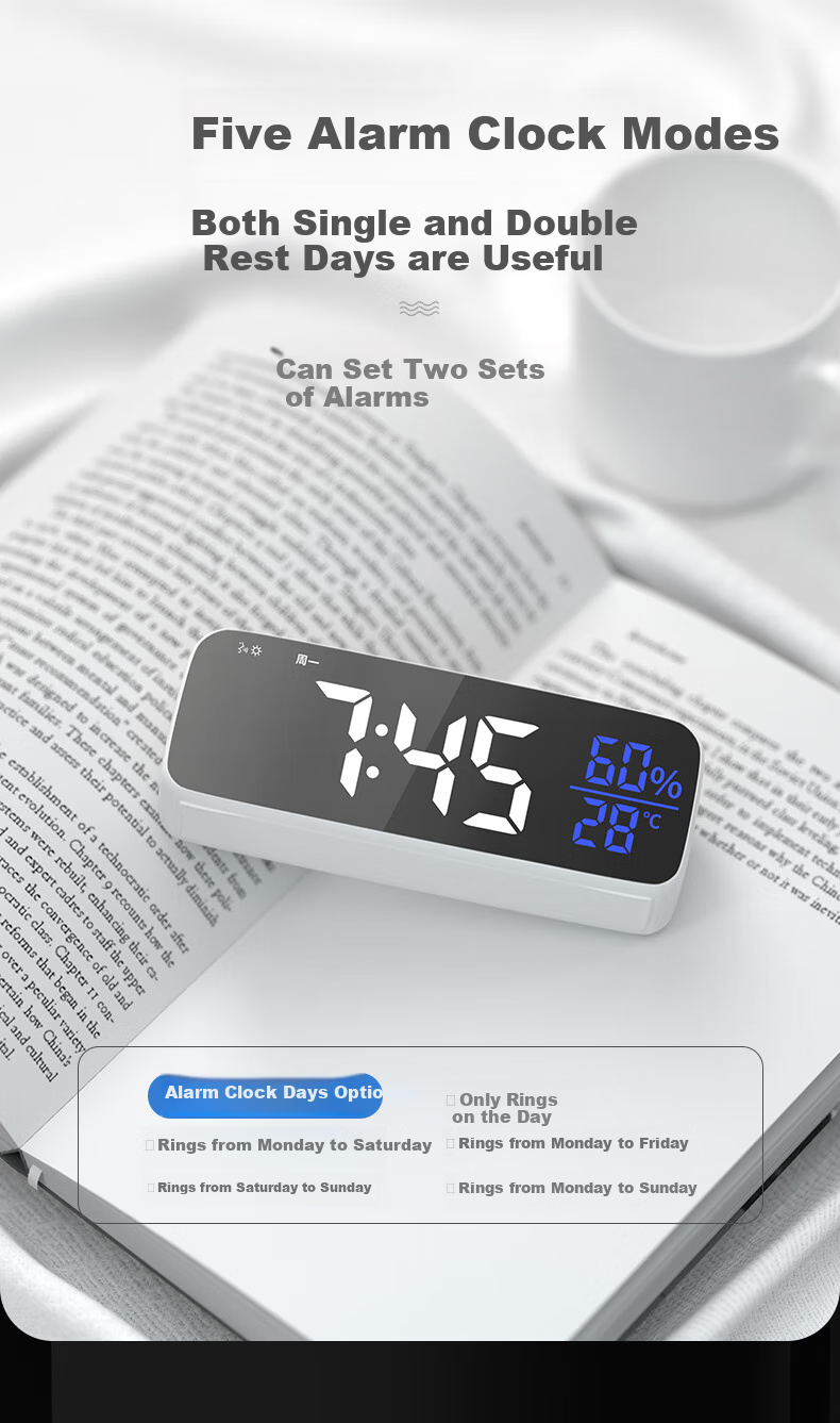 BBA Alarm Clock Smart Electronic Night Light Multifunctional Wall-Mounted Large Size Desk Clock for Living Room And Bedroom, Simple White Extended Version Back-To Seaso 4