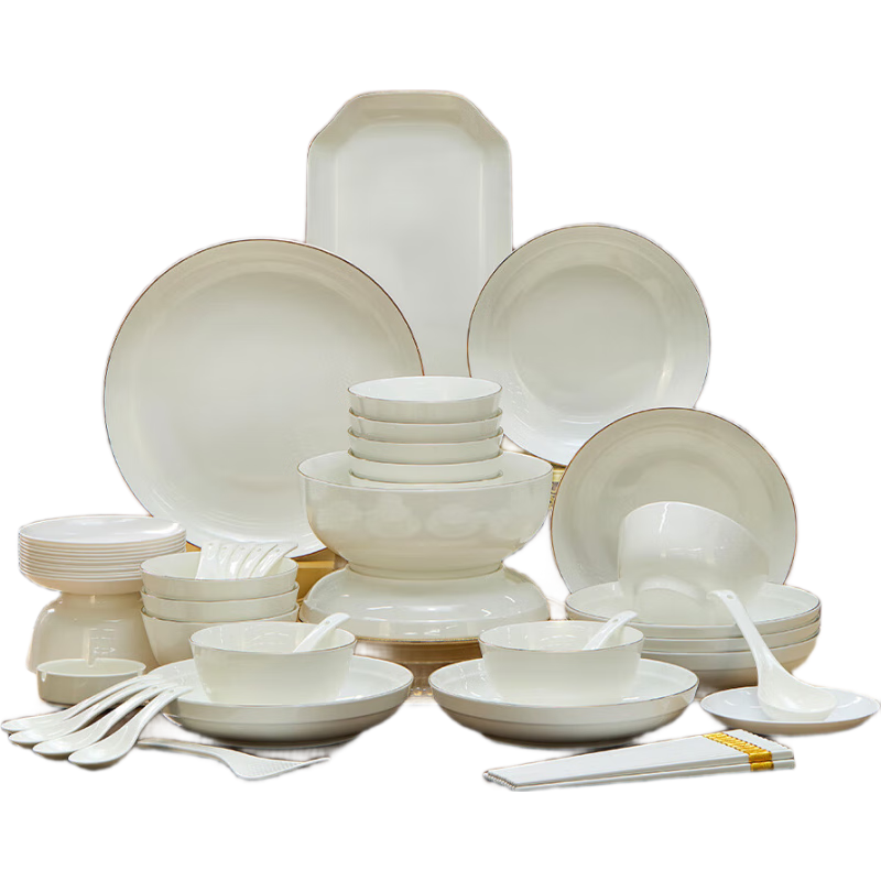 JD Original Bowl And Plate Tableware Set, Ceramic Dinnerware Gift Box for Housewarming Celebration, Northeast Style 62-Piece Set