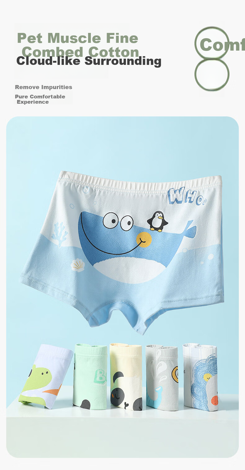 FENTENGCARE Children's Underwear [Class A Cotton, 7A Antibacterial] 6-Pack Boys' New Cartoon Pure Cotton Crotch Boxer Briefs for Boys 15