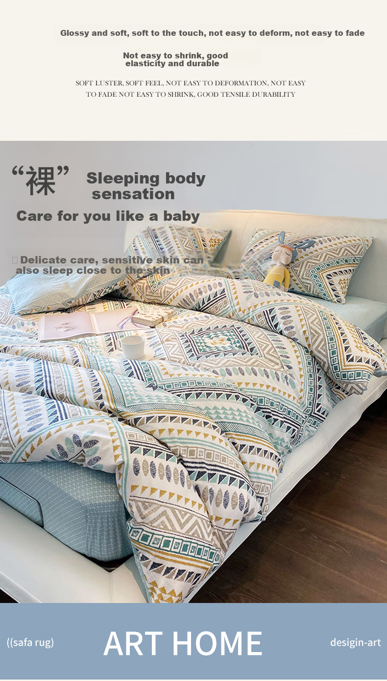 I-WILL All-Cotton Instagram-Style Printed Duvet Cover And Bed Sheet Set, Spring And Summer Bohemian Style Pure Cotton Bedding Set for 1.8/2.0m Bed 7