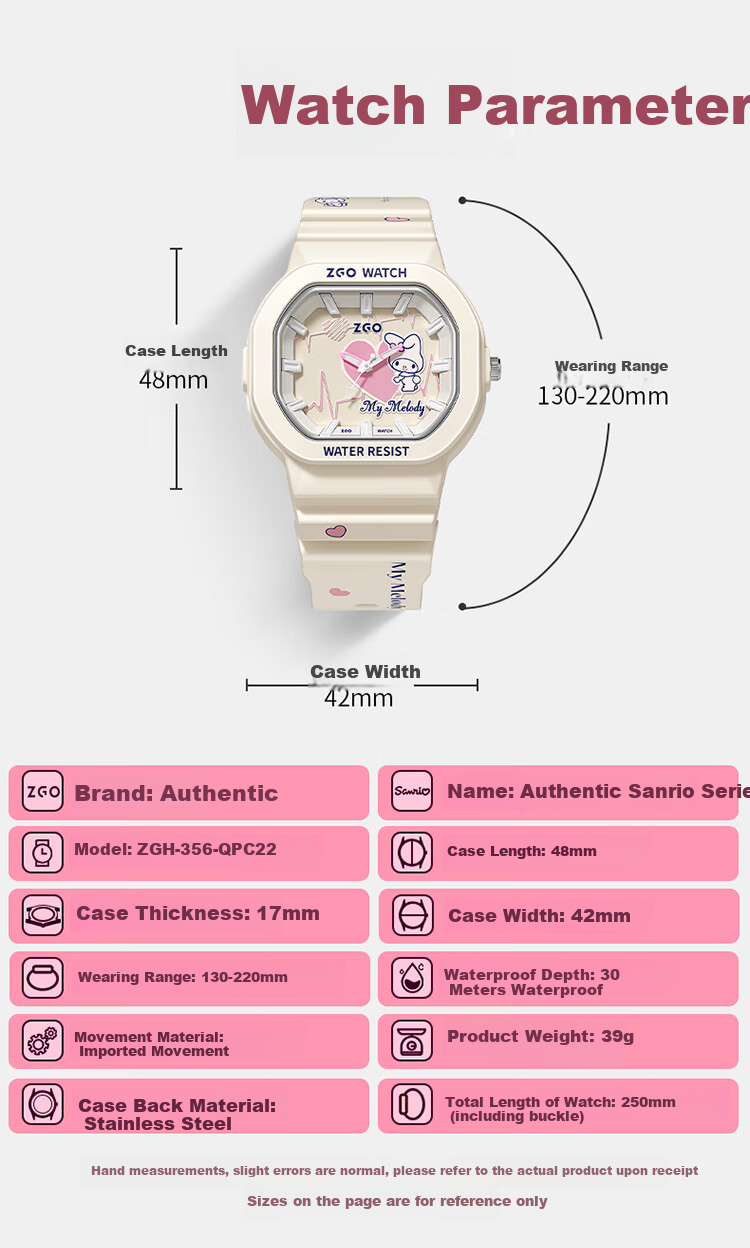 ZGO Sanrio Children's Watch, Only Time-Telling, Girls' Student Watch, High School And Middle School Students, Stylish Quartz Watch for Wome 12