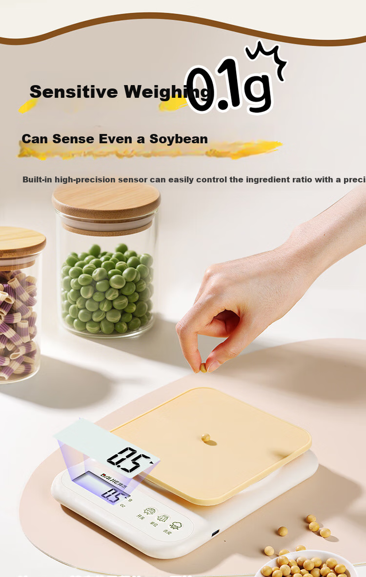 Baijie Electronic Kitchen Scale High Precision Food Scale Gram Scale Baking Scale 0.1g/10kg Rechargeable 5