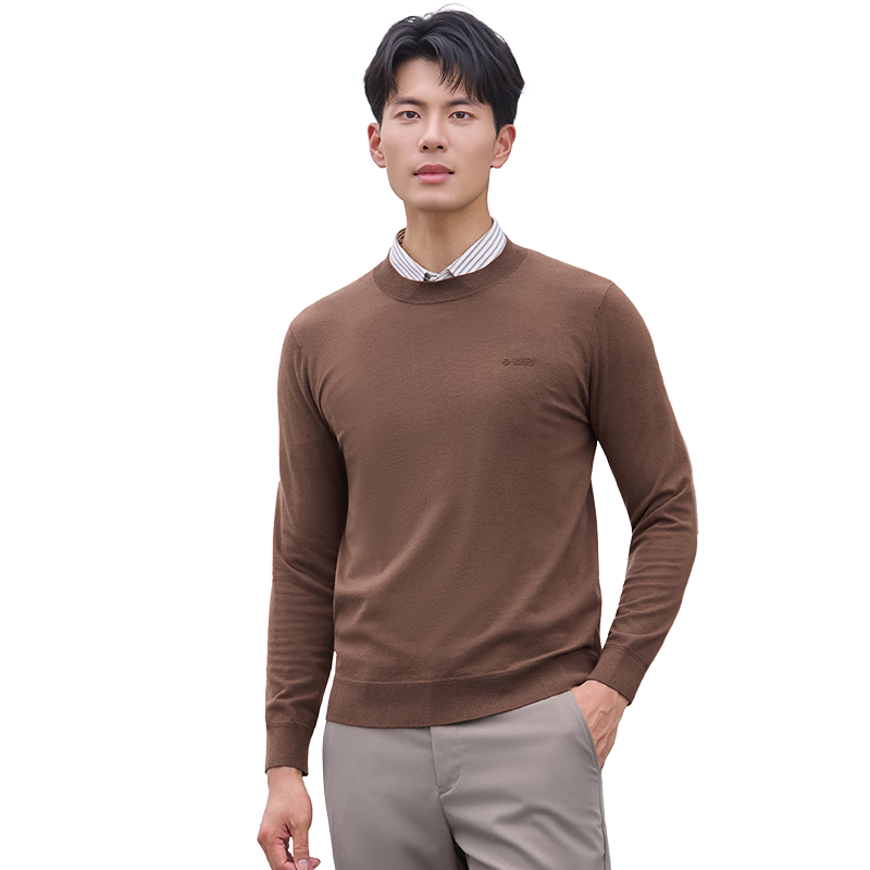 Laxton Men's Long Sleeve Knit Sweater Autumn Winter Heat Retention Warm Round Neck Pullover Solid Color Zero Pressure High Elasticity Sweater Medium Khaki 2XL