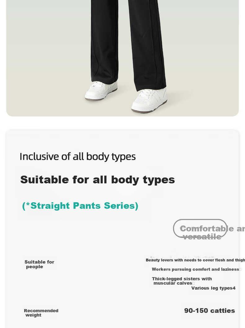 BOPRUIEY Black Slim Wide-Leg Pants for Women, 2026 Spring Style, High-Waisted Casual Slimming Draping Straight Cotton Trousers 2