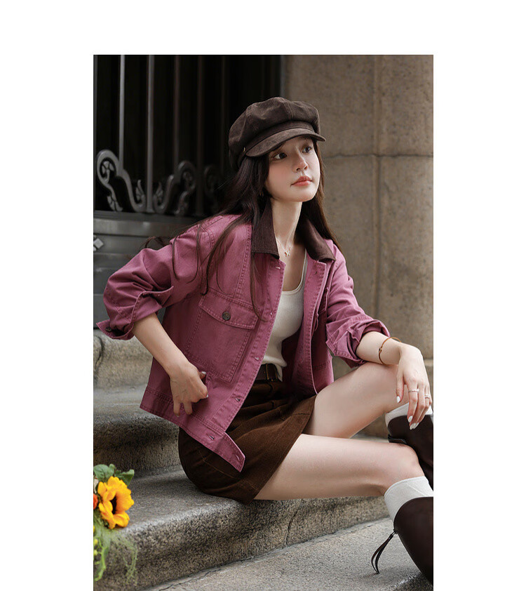 Mt Rose Wild Autumn American Vintage Cotton Color-Block Lapel Loose Short Women's Denim Jacket 5