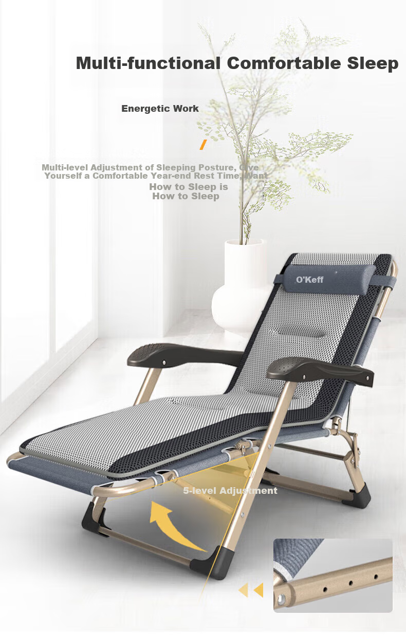 OKeefe Folding Bed Lounge Chair, Office Nap Chair, Single Bed, Hospital Companion Bed with Lamp, Corduroy Cotton Pad 3