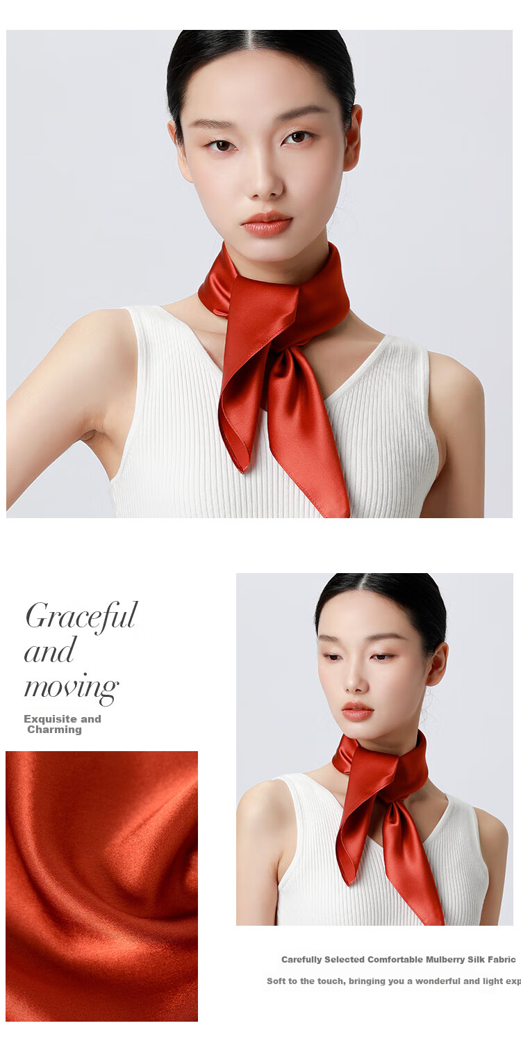 Sijie [High Value for Money] Silk Scarf for Women, 100% Mulberry Silk Scarf, Solid Color Necktie, Mid-Autumn Festival Gift 3