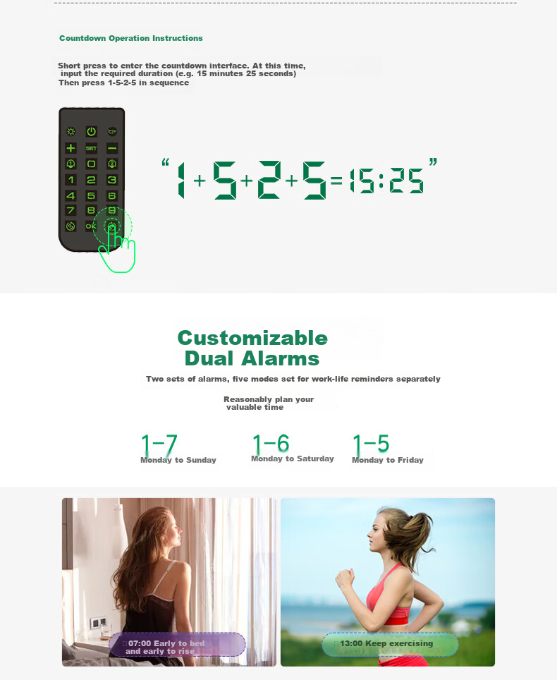 Hense LED Large Screen Electronic Clock, Living Room Creative Minimalist Wall Clock, Desktop Table Clock, Floor Clock, Wall Clock HW700 Black with White Numbers 7