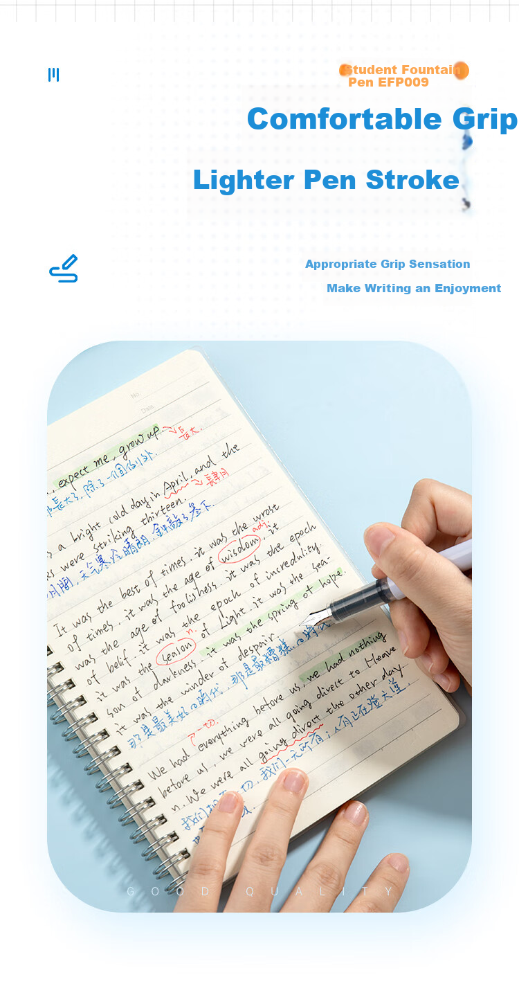 COMIX Erasable Posture Correction Fountain Pen 0.38mm Wuhuang Collaboration Erasable Copy Pen 1 Piece EF Fine Nib Erasable Blue Ink Cartridge 4 Pieces EWHGF0100 5
