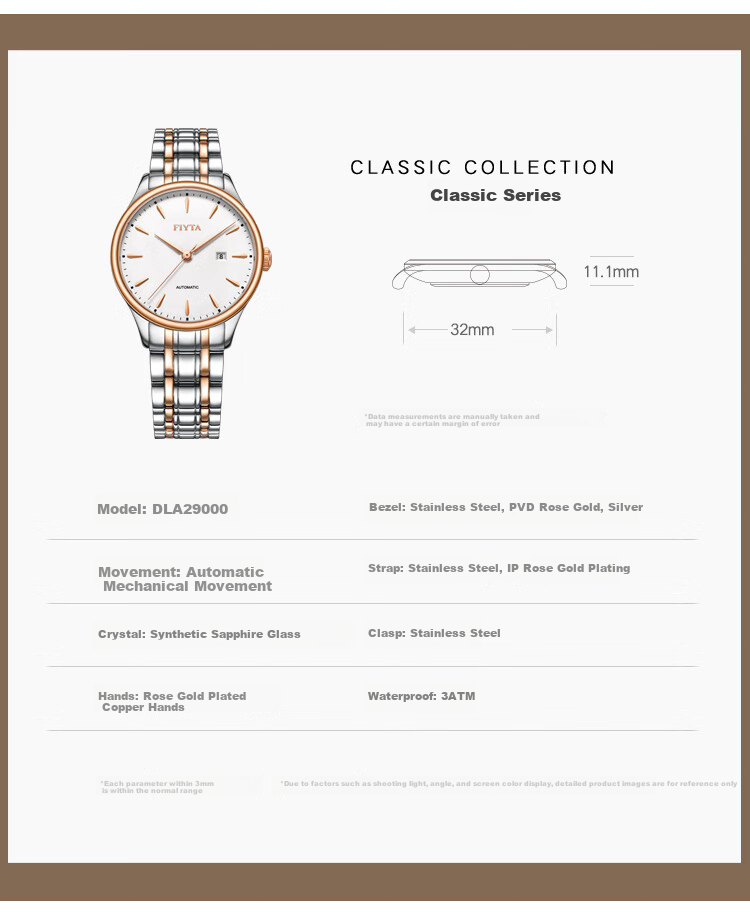 FIYTA Women's Watch, Classic Series Automatic Mechanical Calendar White Dial with Gold Steel Strap, Holiday Gift Box for Girlfriend 9
