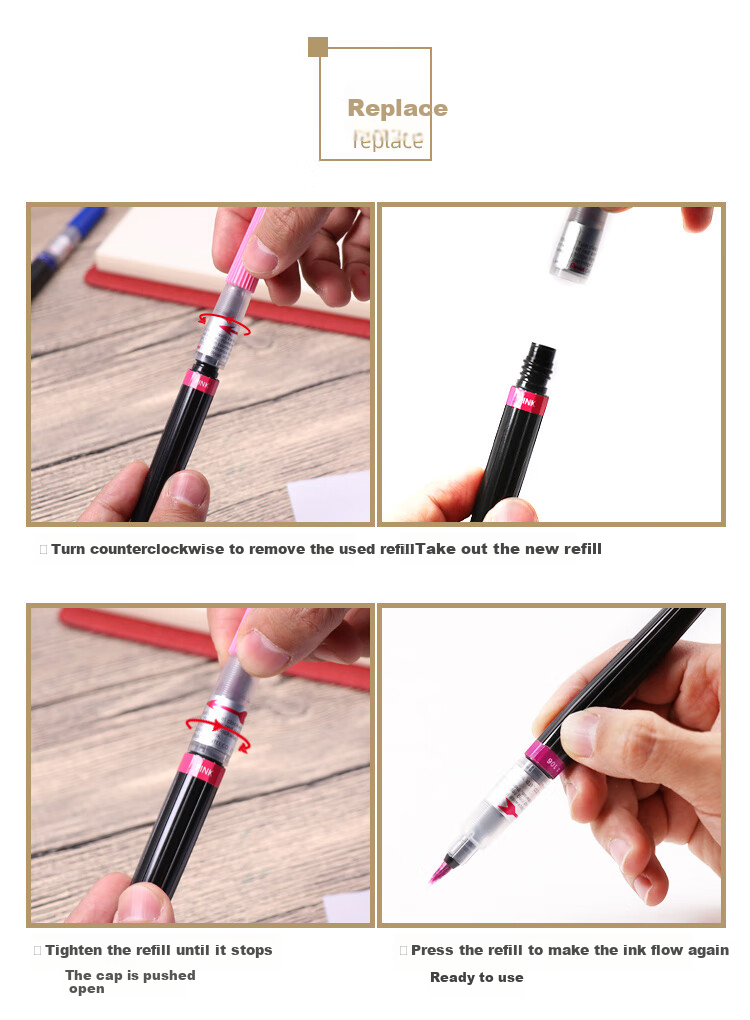 Pentel Colored Scientific Brush Pen, Chinese-Style Calligraphy And Drawing Soft Brush Pen (Suitable for XGFL), Brush Refill FR-106X Brow 6