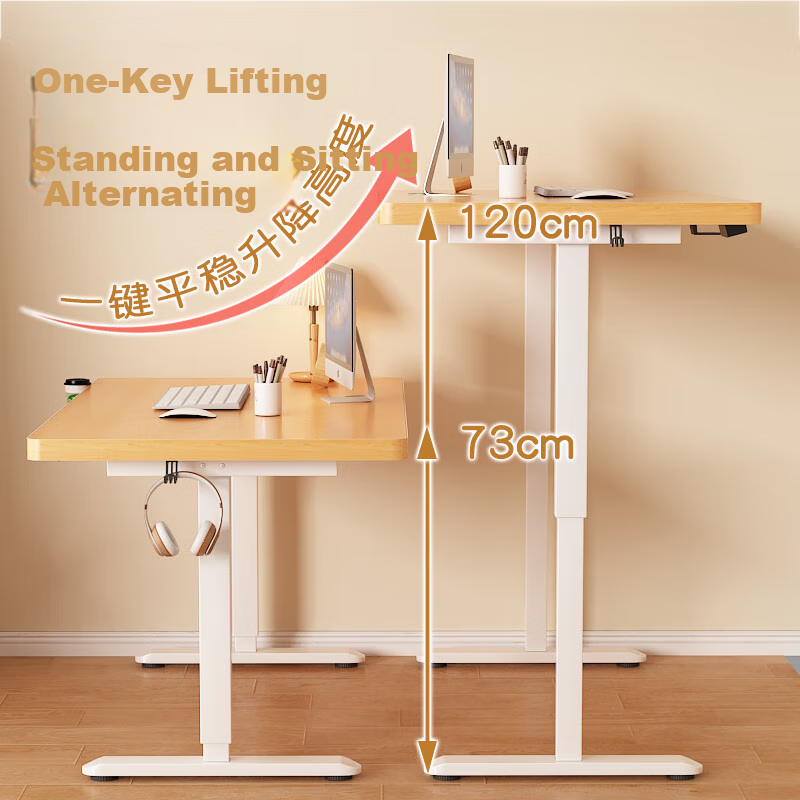 Anerya Electric Height Adjustable Computer Desk, Standing Desk, Gaming Desk, Study Desk, Office Workstation, Natural Wood Color, 140cm