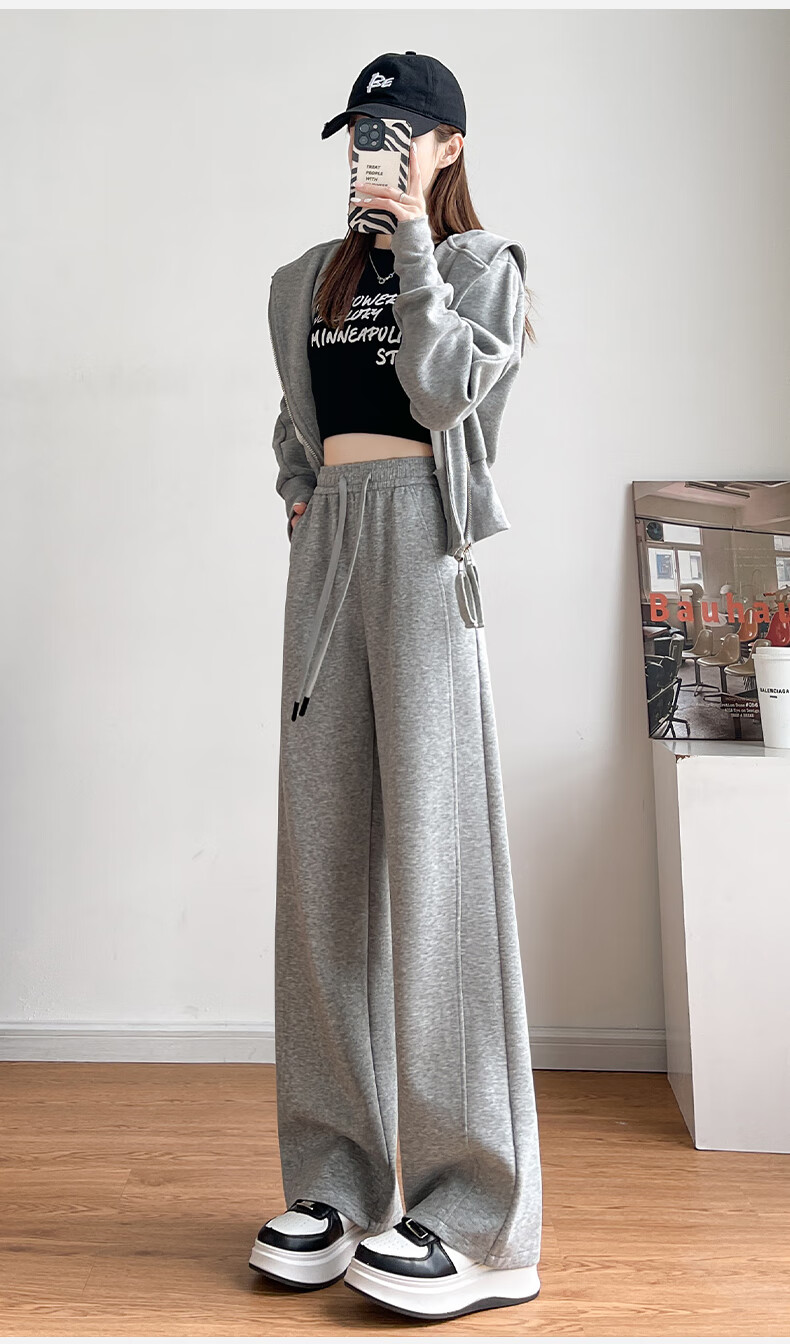 Xueqiman Women's Diagonal Patchwork Wide-Leg Pants Spring Autumn Straight-Leg Sports Trousers High-Waist Casual Slimming Draped Pants for Petite Women 11