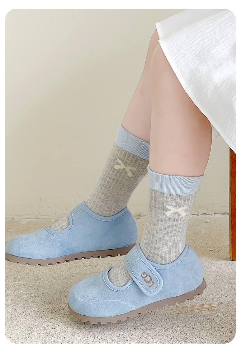 Five Cotton Flowers 5 Pairs Children's Girls' Spring Autumn Thin Cotton Mid-Calf Socks Seamless Antibacterial Odor-Resistant Durable Mid-Calf Socks 4