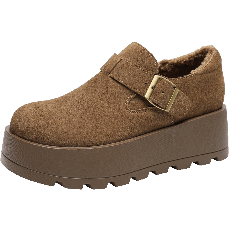 ZHR Women's Winter Cotton Shoes with Fleece Lining Thick Sole Warm Birkenstock Style Non-Slip Snow Boots KY55B Camel Color Size 40