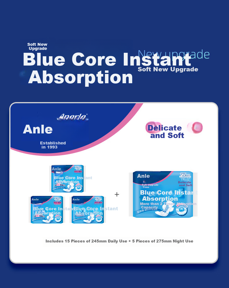 Anerle Sanitary Napkins, Day And Night Blue Core, Quick Absorption, 245mm 15 Pieces + 275mm 5 Pieces [Brand Direct Supply, Safe Quality] 3