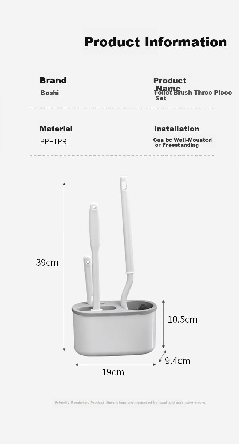 Baoshi Suction Cup Toilet Brush Set, Bathroom Cleaning Brush, Toilet Cleaner without Dead Angles, Extended Handle with Storage Space 12