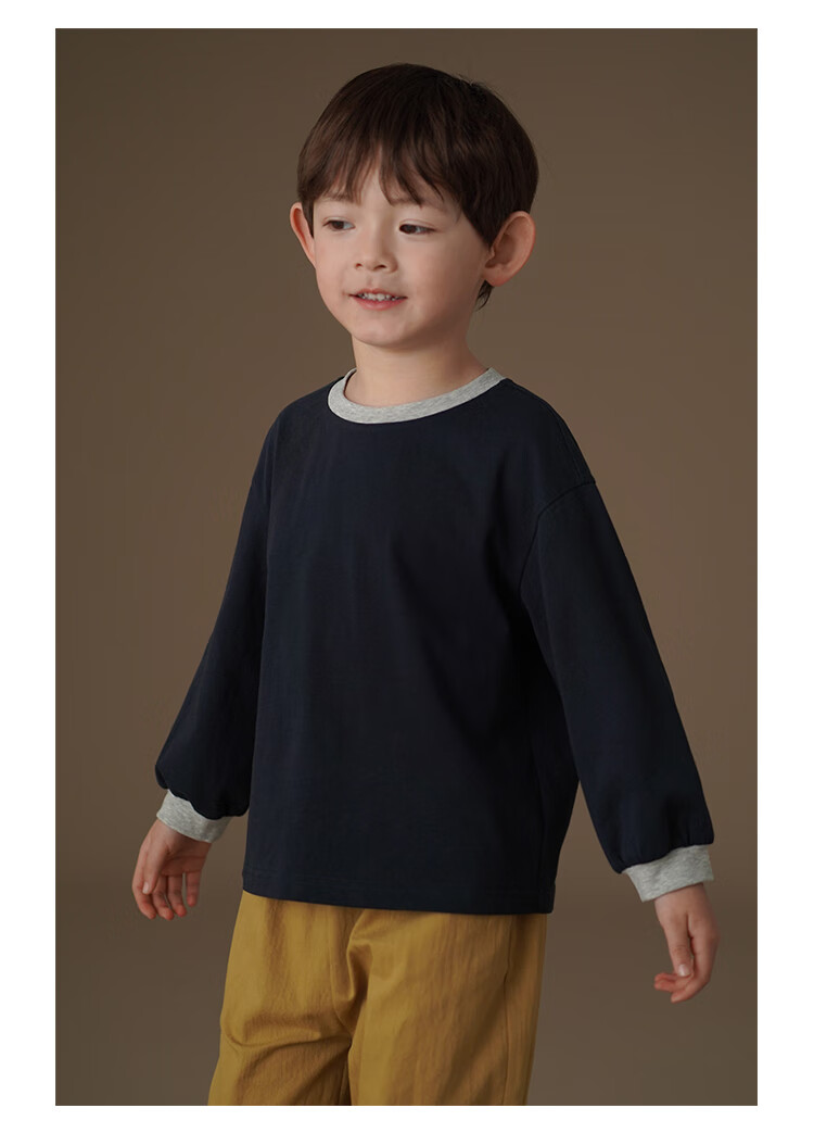 Hacikis Kids Spring and Autumn Long Sleeve T-Shirt Simple Top Boys Girls Skin-Friendly Base Shirt Navy Blue 150 4