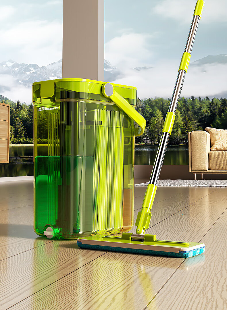 HoMettler Clean and Dirty Separation Flat Mop Household One-Drag Clean Hands-Free Washing 2025 New Scraper Double Rod Double Mop 6 Mop Cloths 2