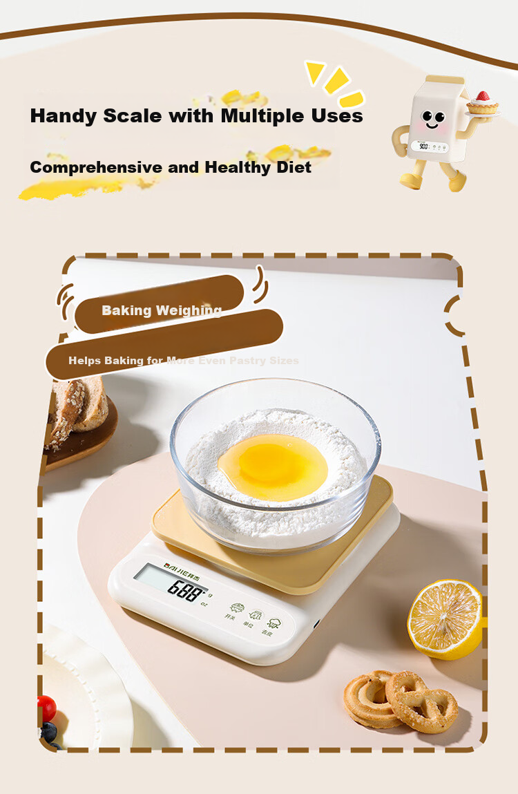 Baijie Electronic Kitchen Scale High Precision Food Scale Gram Scale Baking Scale 0.1g/10kg Rechargeable 9
