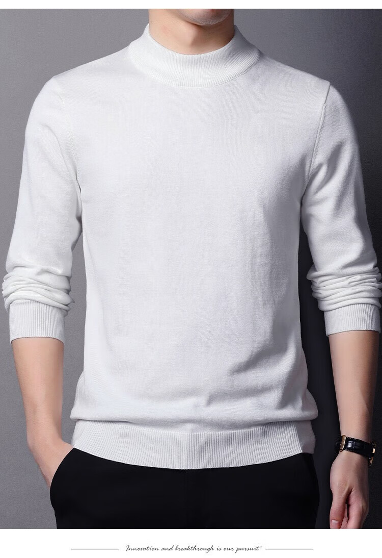 MULINSEN Men's Half Turtleneck Sweater Autumn Winter Pure Cotton Solid Color Business Casual Knitwear Base Layer Top Black L 3