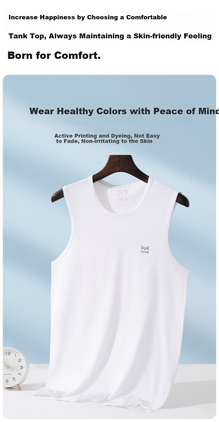 MiiOW Wide-Shoulder Tank Top for Men, Sleeveless T-Shirt, Pure Cotton Antibacterial Undershirt, Round Neck Spring And Autumn Undershirt, Breathable, 3XL 3