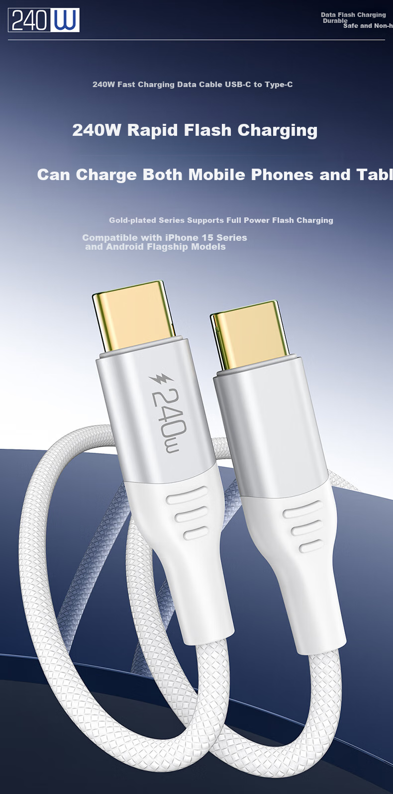DOOSEYUON Apple Computer Charging Cable, MacBook Air Pro Laptop Power Cord, IPad Tablet Dual Type-C Data Cable, 240W USB-C (2 Meters) 1