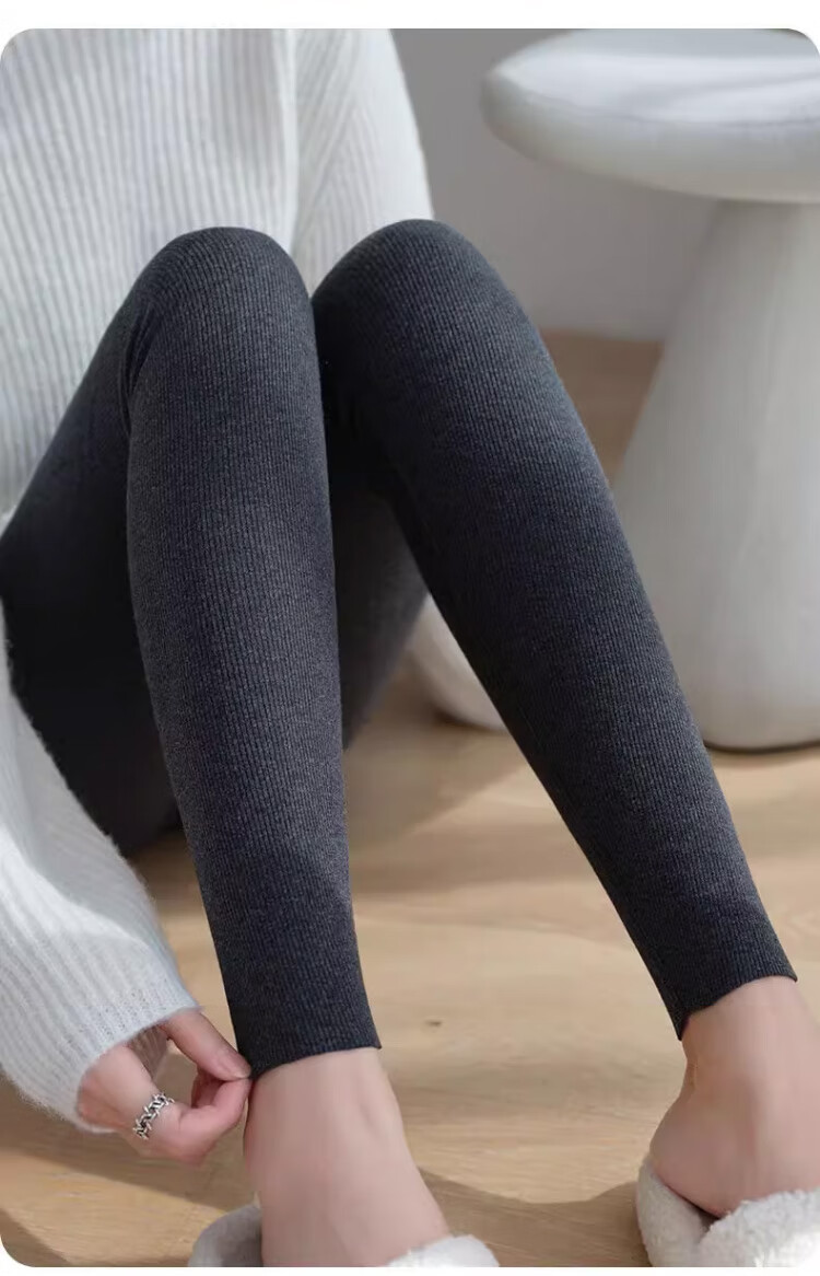 Langsha Ribbed Cotton High-Waist Slim Fit Thermal Leggings for Women, Spring and Autumn Outerwear, Versatile Warm Skinny Cropped Pants 12