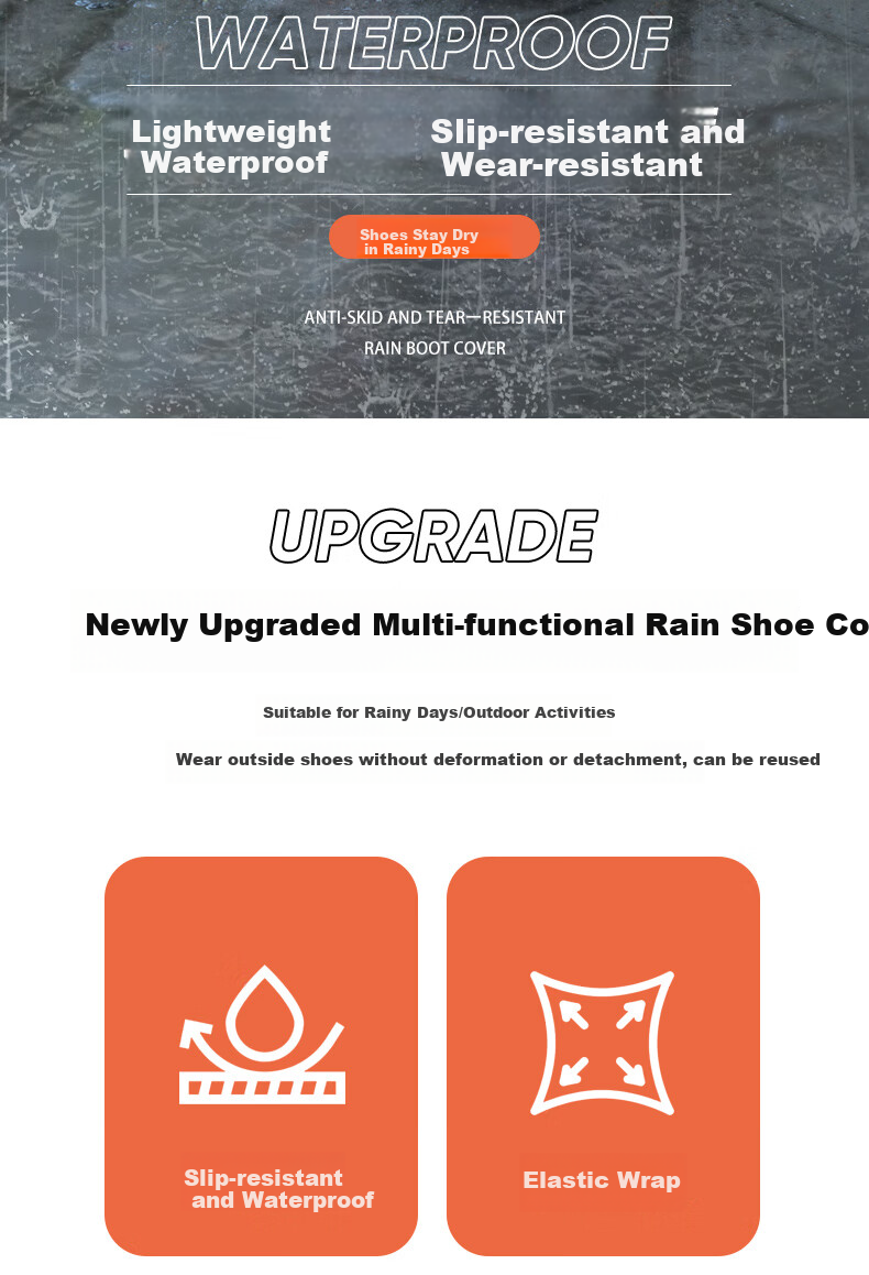 FOOTOPPO Silicone Rain Shoe Covers, Adult Waterproof Shoe Covers, Outdoor Rain Protection, Non-Slip, Wear-Resistant, Rain Boots for Children And Adults 2