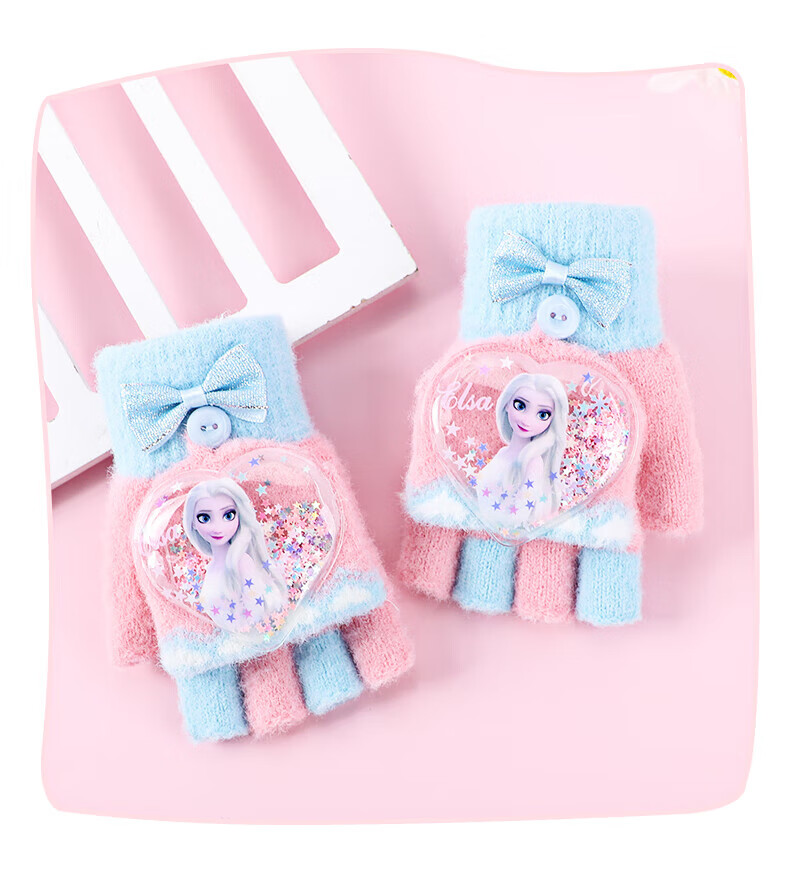 Disney Elsa Princess Children's Winter Gloves Girls Baby Toddler Half-Finger Flip Gloves 2