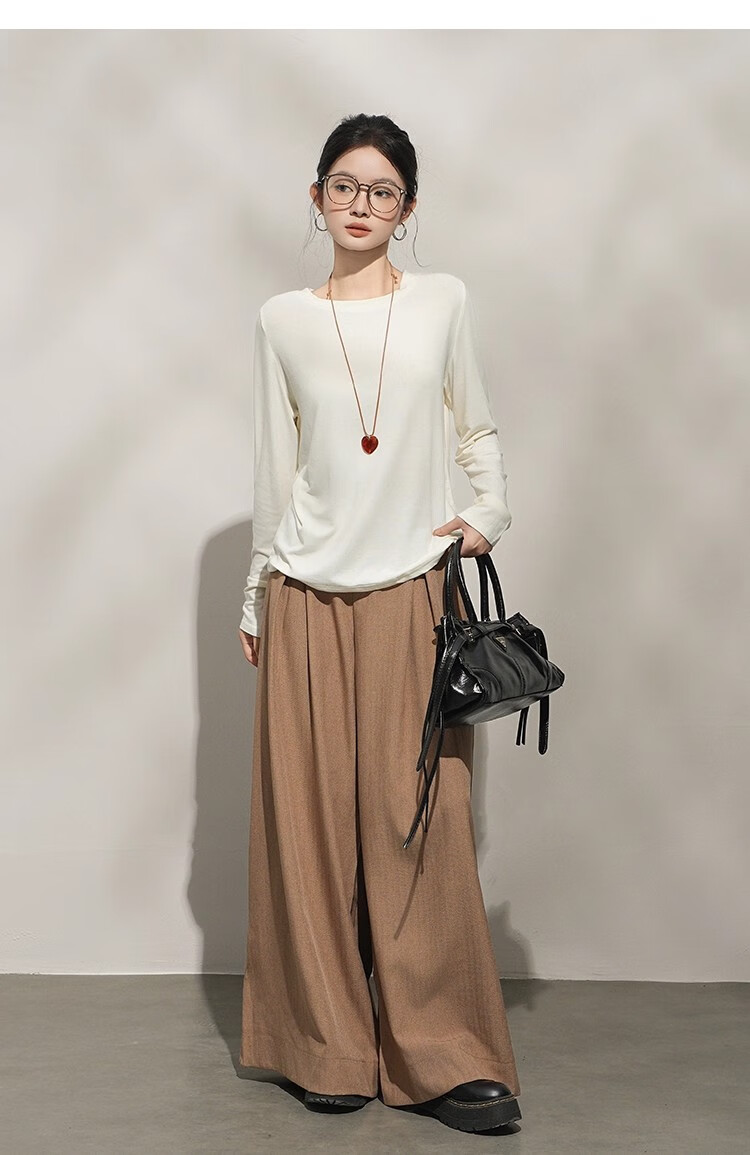 Woodpecker Cashmere Soft Long Sleeve T-Shirt Women Autumn New Thin Loose Round Neck Base Shirt Purple XL 11