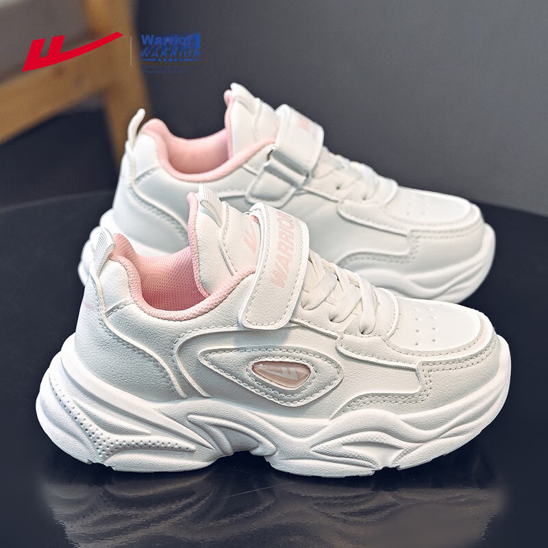 Warrior Kids' Spring and Autumn Velcro Lightweight Soft Sole Girls' Sports Shoes WZ-1103 White/Pink Size 31