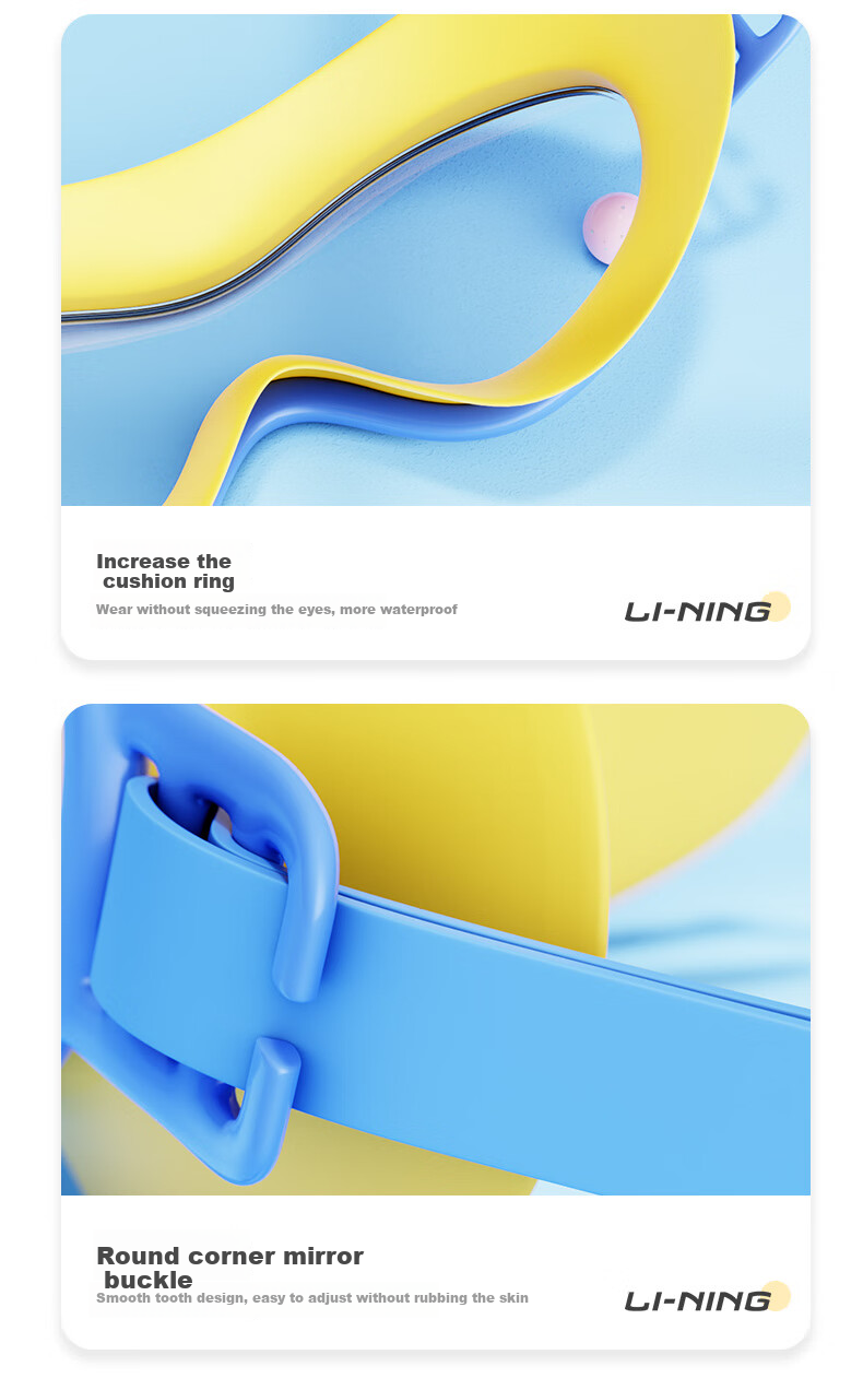 Li-Ning Children's Swimming Goggles for Boys And Girls, Waterproof Anti-Fog Swim Glasses, Kids' Diving Protective Goggles LSJR700-1 Ice Lake Blue 8