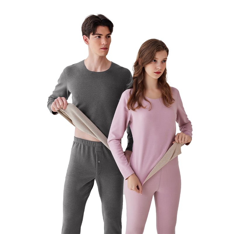 Fenteng Couples Thermal Underwear Set Women Winter Autumn Wool Silk Men Base Cotton Sweater Apricot