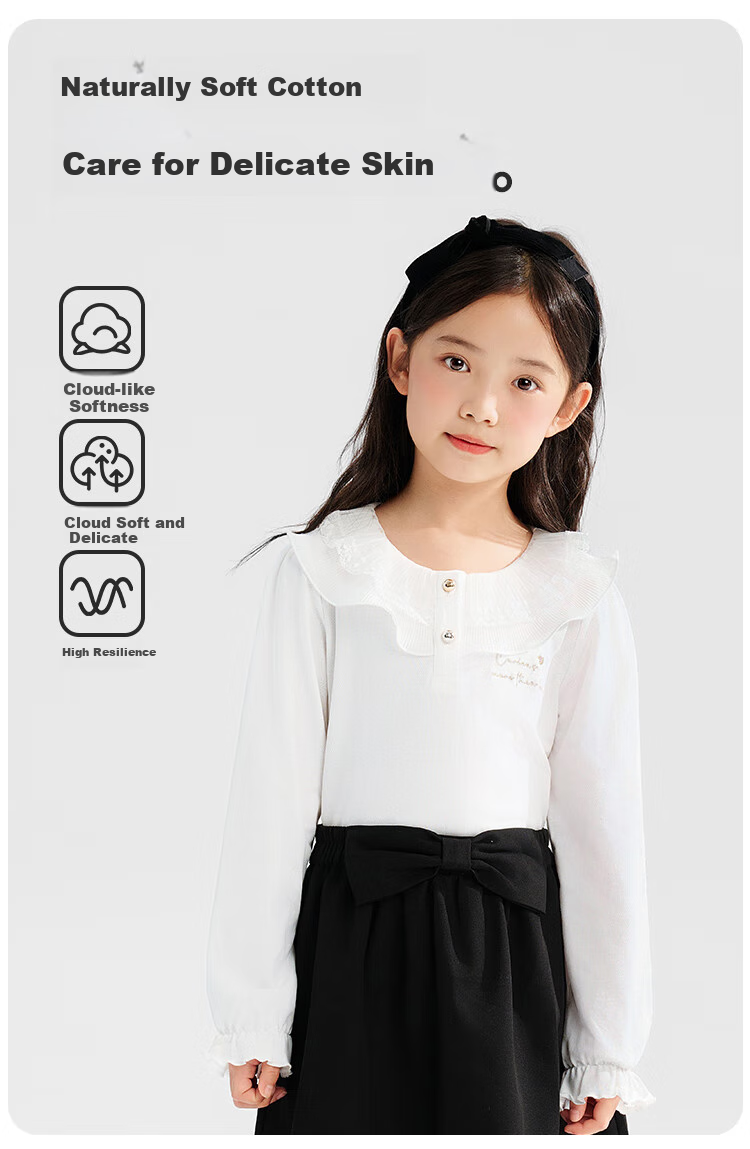 QQ DUCK Children's Clothing Long Sleeve Girls' Polo Shirt Top Youth Clothing Mesh Doll Purple; 120 2