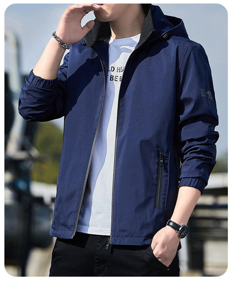 ROMON Men's Jacket Spring Autumn Trendy Youth Business Casual Hooded Coat Black 3XL 2186 10