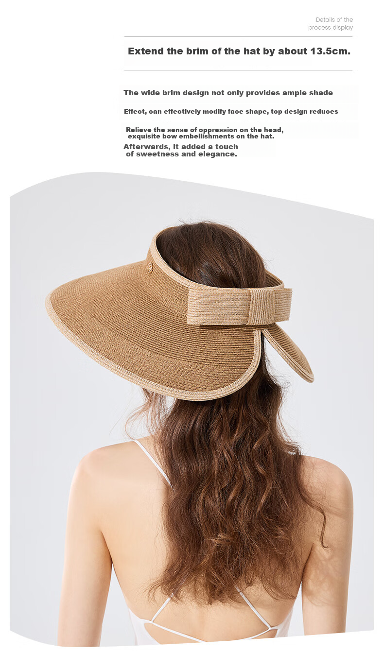 FANCET Women's Spring And Summer Japanese-Style Color-Block Hat, Black Glue Wide Brim Sun Protection Straw Hat for Travel And Vacation, Breathable Sunhat 6