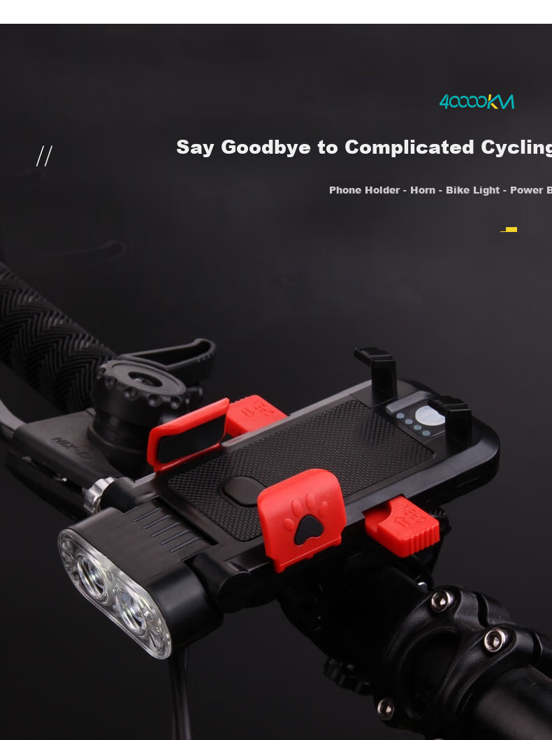 Siwangongli Mountain Bike Light, Night Riding Light with Horn, Integrated Cycling Equipment, Phone Holder, Bicycle Front Light Accessories, Illumination Lamp 3