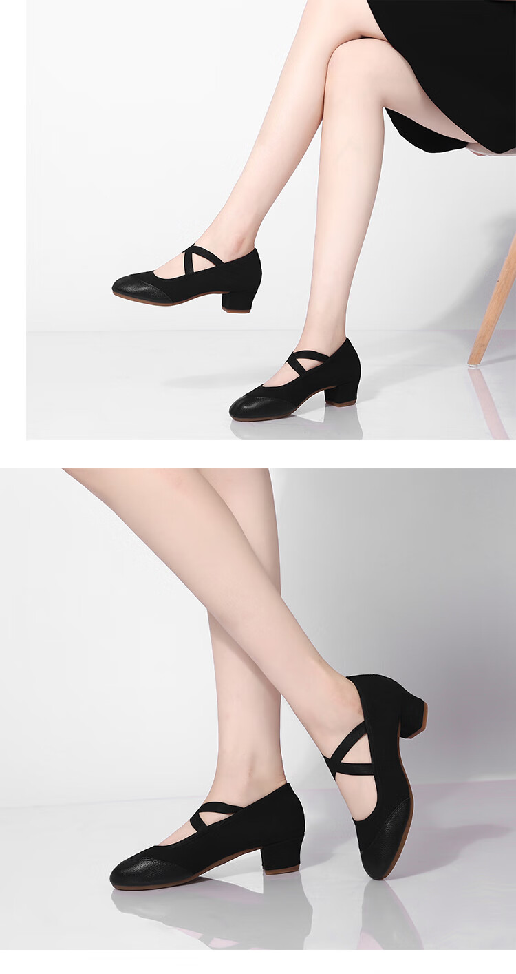 Teslita Red Dance Shoes Women Soft Sole Middle-Aged and Elderly Adult Mid-Heel Square Dance Canvas Shoes Black 10