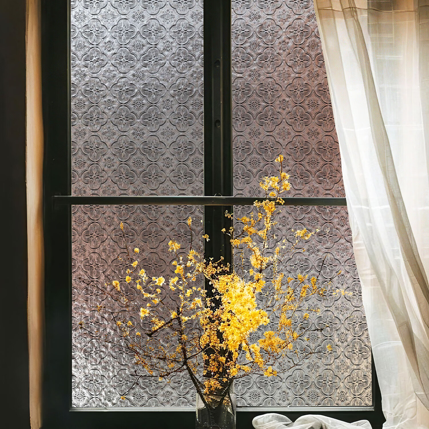 JIFFDIFF Begonia Flower Glass Film Static Frosted Privacy Window Glass Door 60*200cm