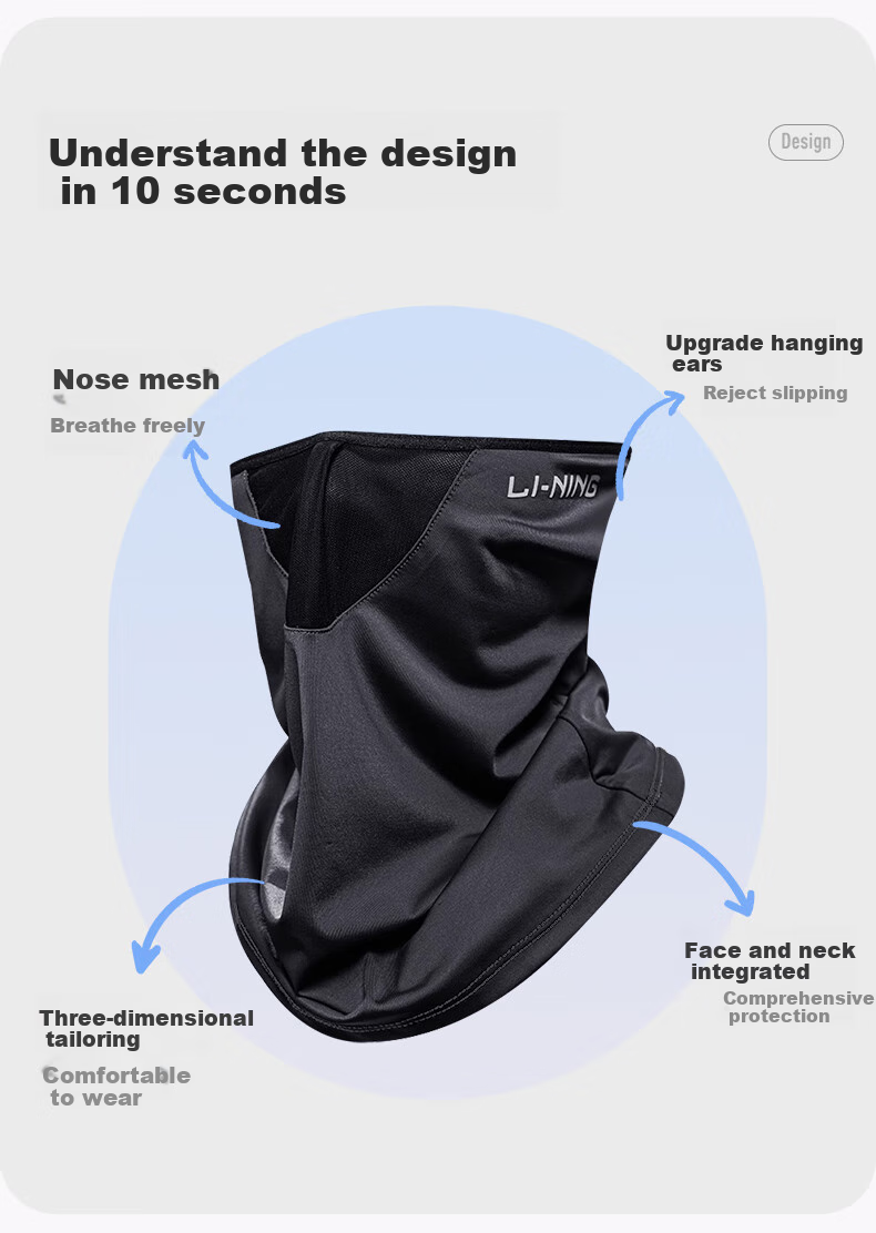 Li-Ning Cycling Sun Protection Face Mask for Men, Hanging Ear Ice Silk Face Cover, Summer Outdoor Cycling Anti-Sand Hiking Fishing Sunshade 2