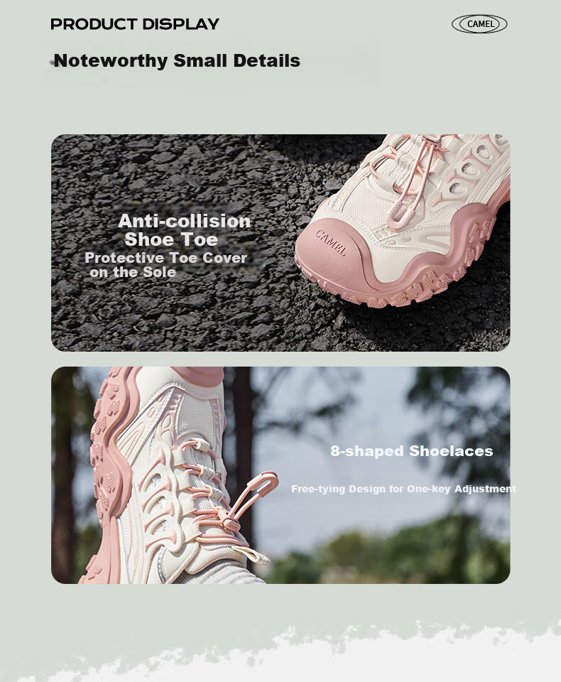 CAMEL Women's Hiking Shoes 2.0 Mecha Edition, Ugly-Cute Shoes, L25A076059, Beige/silver/blue (6cm Double-Layer Sole), Size 37 40