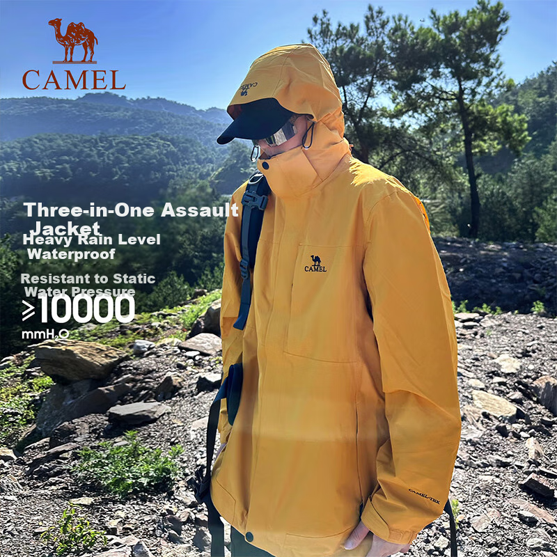 CAMEL Waterproof, Windproof And Breathable Outdoor Jacket for Men And Women, Three-In Coat for Tibet Travel, Hiking And Mountaineering