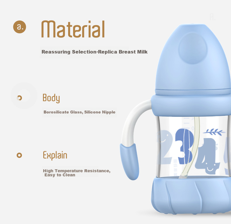 Rikang Straw Bottle, 6 Months+, with Gravity Ball Wide-Mouth Bottle, PPSU with Handle, 240ml, Blue N1063-1 4