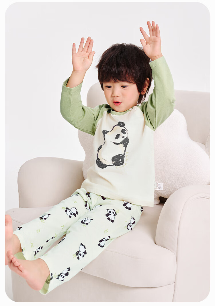 YUZHAOLIN Children's Pajamas Spring Boys' Pure Cotton Home Wear Set Big Kids Clothing Children's Apparel Hand-Drawn Panda Desig 6